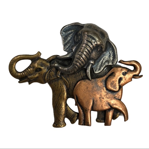 Jewelry - Silver Gold and Bronze Elephant Pin Brooch